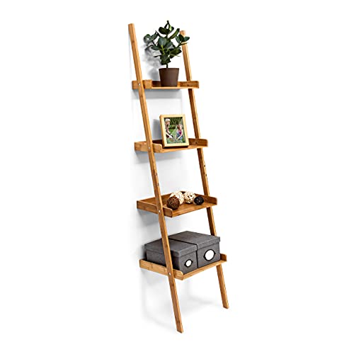 Relaxdays – Estantería Estilo Escalera de bambú, 4 estantes: 176 x 44 x 37 cm, para salón, Cuarto de baño, Almacenamiento, Sala de Estar, Cocina, decoración, Oficina, Naturaleza