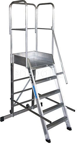Escalera profesional de aluminio un acceso con plataforma de trabajo 5 peldaños 60x90 serie store 68º almacén